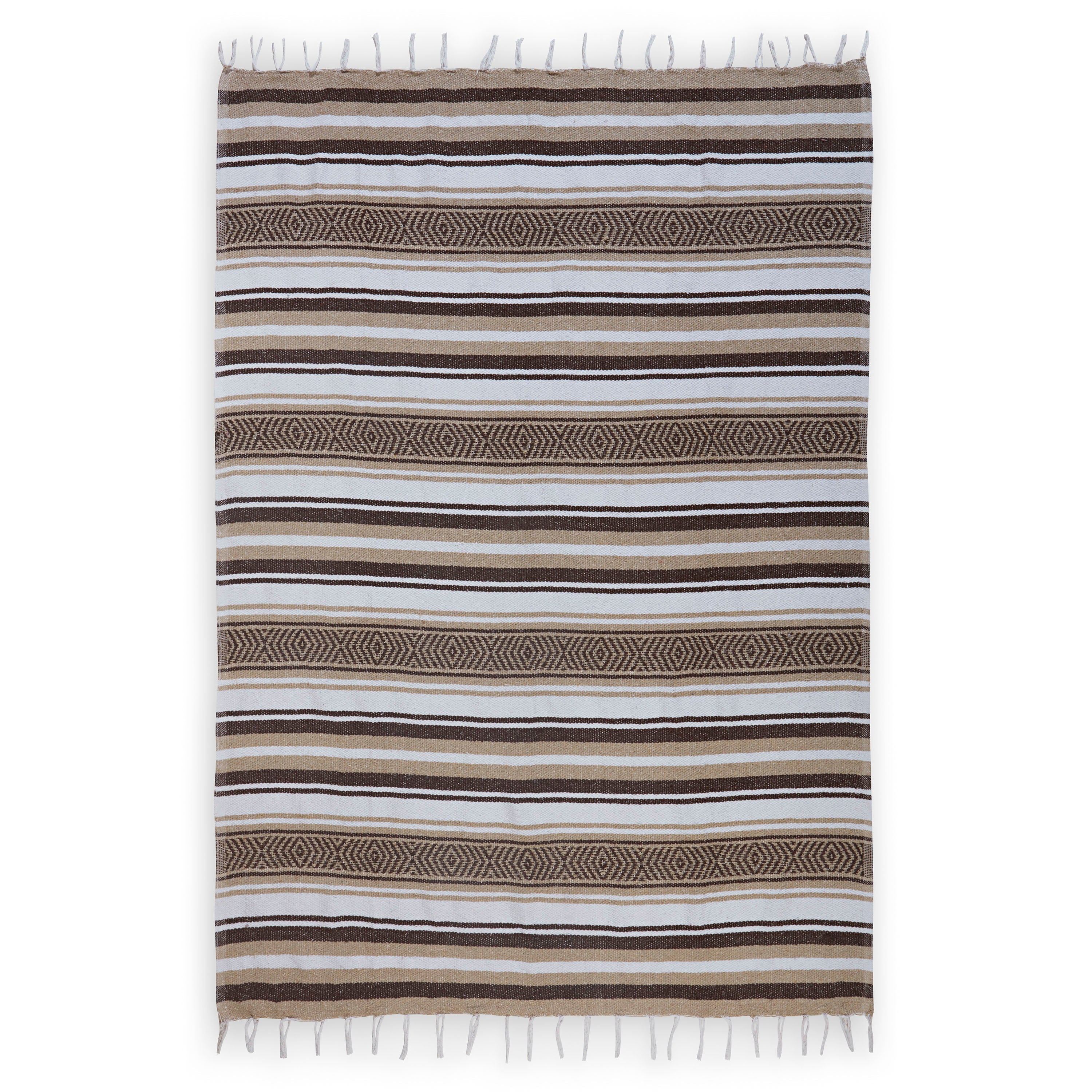 Traditional Mexican Woven Blanket tan brown flat