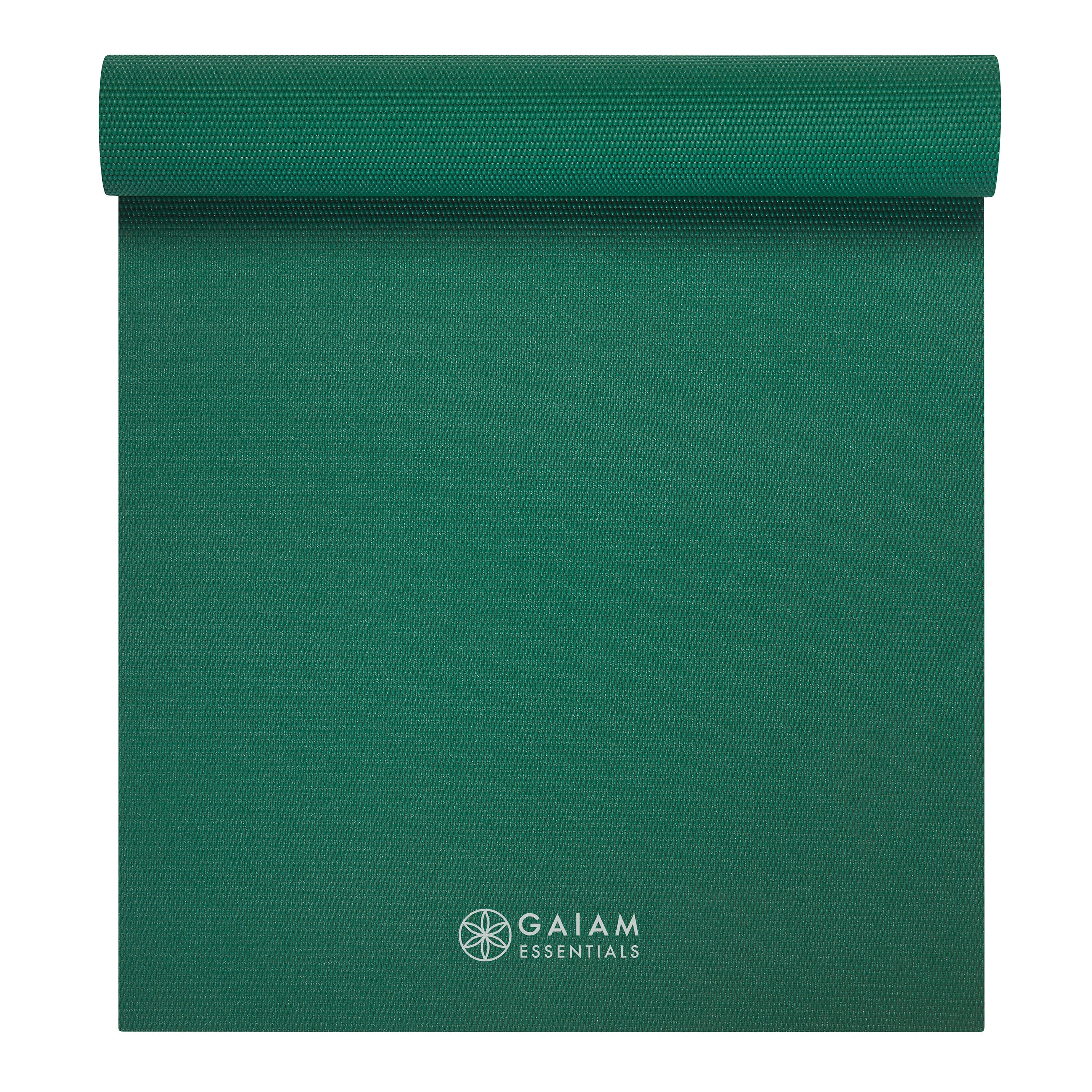 Gaiam Essentials Yoga Mat Green top rolled
